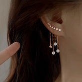 Sterling Silver Rose Golden Elegant Zircon Diamond Star Tassel Earrings - elegant Star Tassel Earrings