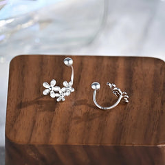 Angled view of the Sterling Silver Screw Flower Earrings