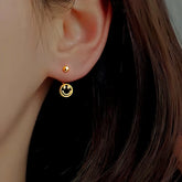 Sterling Silver Screw Smail Face Jacket Earrings - elegant Smile Face Ear Jackets