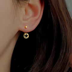 Sterling Silver Screw Smail Face Jacket Earrings - elegant Smile Face Ear Jackets