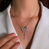 Sterling Silver Snake And Butterfly Tassel Necklace - beautiful Snake Butterfly Necklace