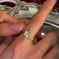 Top-down view of the sparkling Sterling Silver Snake Diamond-Encrusted Rotating Copper Coin Rings