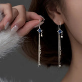 Sterling Silver Space Star Threader Tassel Earrings - elegant Star Threader Earrings