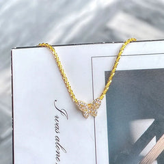 Sterling Silver Sparkling Diamond Butterfly Necklace worn to showcase its length and pendant detail