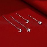 Sterling Silver Star And Moon Threader Earrings - elegant Star and Moon Threaders
