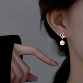 Sterling Silver Star Moon Pearl Earrings - elegant Moon and Pearl Earrings