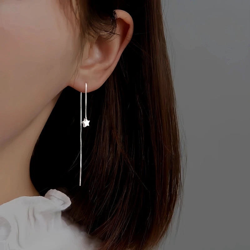 Sterling Silver Star Threader Earrings - elegant Star Threader Earrings