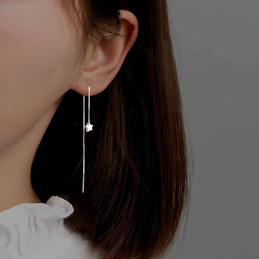 Sterling Silver Star Threader Earrings - elegant Star Threader Earrings