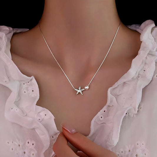Sterling Silver Starfish Natural Pearl Necklace - beautiful Starfish Pearl Necklace
