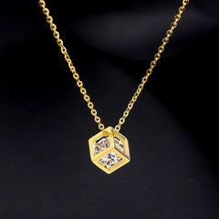 Detailed view of the Sterling Silver Three-Dimensional Hollow Cube Necklace chain and pendant