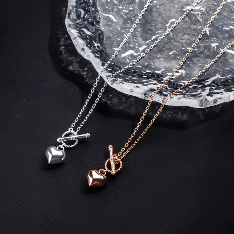 Detailed view of the Sterling Silver Three-Dimensional Love Heart Necklaces chain and pendant