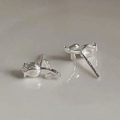 Angled view of the Sterling Silver Tulip Stud Earrings