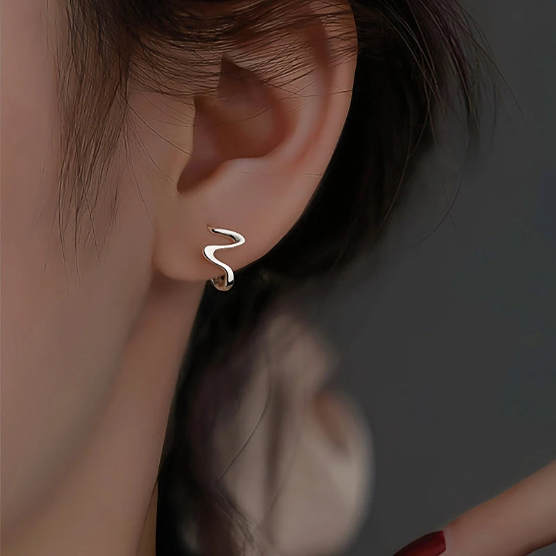 Sterling Silver Wave Pattern Earrings - elegant Wave Hoop Earrings