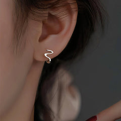 Sterling Silver Wave Pattern Earrings - elegant Wave Hoop Earrings
