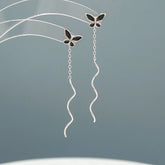 Sterling Silver Wavy Butterfly Threader Earrings - elegant Butterfly Threaders