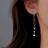 Sterling Silver Wavy Large And Small Star Threader Earrings - elegant Star Threader Earrings