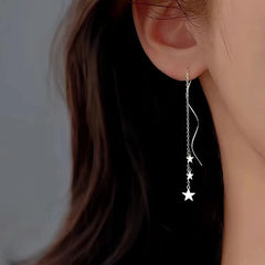 Sterling Silver Wavy Large And Small Star Threader Earrings - elegant Star Threader Earrings