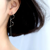 Sterling Silver Wavy Threader Tassel Earrings - elegant Wavy Tassel Earrings