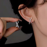 Sterling Silver X-Shaped Diamond Stud Earrings - elegant X-Shaped Earrings