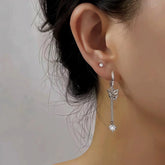 Sterling Silver ZIrcon Butterfly Tassel Earrings - elegant Zircon Butterfly Earrings