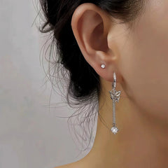 Sterling Silver ZIrcon Butterfly Tassel Earrings - elegant Zircon Butterfly Earrings