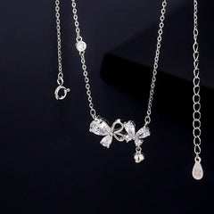Sterling Silver Zircon Bairy Butterfly Necklace worn to showcase its length and pendant detail