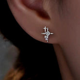 Sterling Silver Zircon Bling Star Stud Earrings - elegant Bling Star Studs