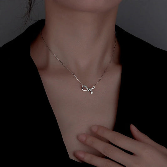 Sterling Silver Zircon Bow Necklace - beautiful Zircon Bow Necklace