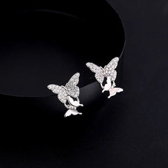Angled view of the Sterling Silver Zircon Butterfly Stud Earrings