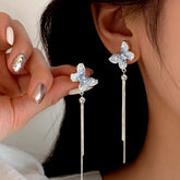 Sterling Silver Zircon Butterfly Tassel Earrings - elegant Butterfly Tassel Earrings