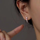 Sterling Silver Zircon C-Shaped Earrings - elegant C-Shaped Hoop Earrings