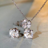 Sterling Silver Zircon Carbon Diamond Earrings And Necklace Set - elegant Zircon Jewelry Set
