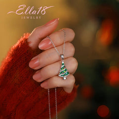 Sterling Silver Zircon Christmas Tree Necklace worn to showcase its length and pendant detail