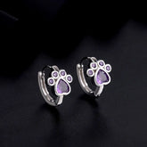 Sterling Silver Zircon Cute Pet Hoop Earrings - elegant Pet Paw Hoops