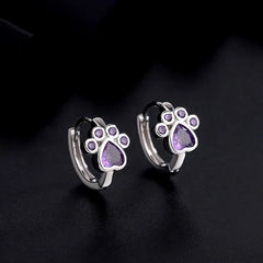 Sterling Silver Zircon Cute Pet Hoop Earrings - elegant Pet Paw Hoops