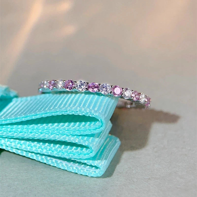 Showcasing the unique band and details of the Sterling Silver Zircon Diamond Gemstone Rings