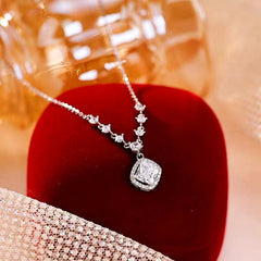 Detailed view of the Sterling Silver Zircon Diamond Sugar Cube Necklace chain and pendant