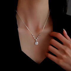 Sterling Silver Zircon Diamond Sugar Cube Necklace worn to showcase its length and pendant detail