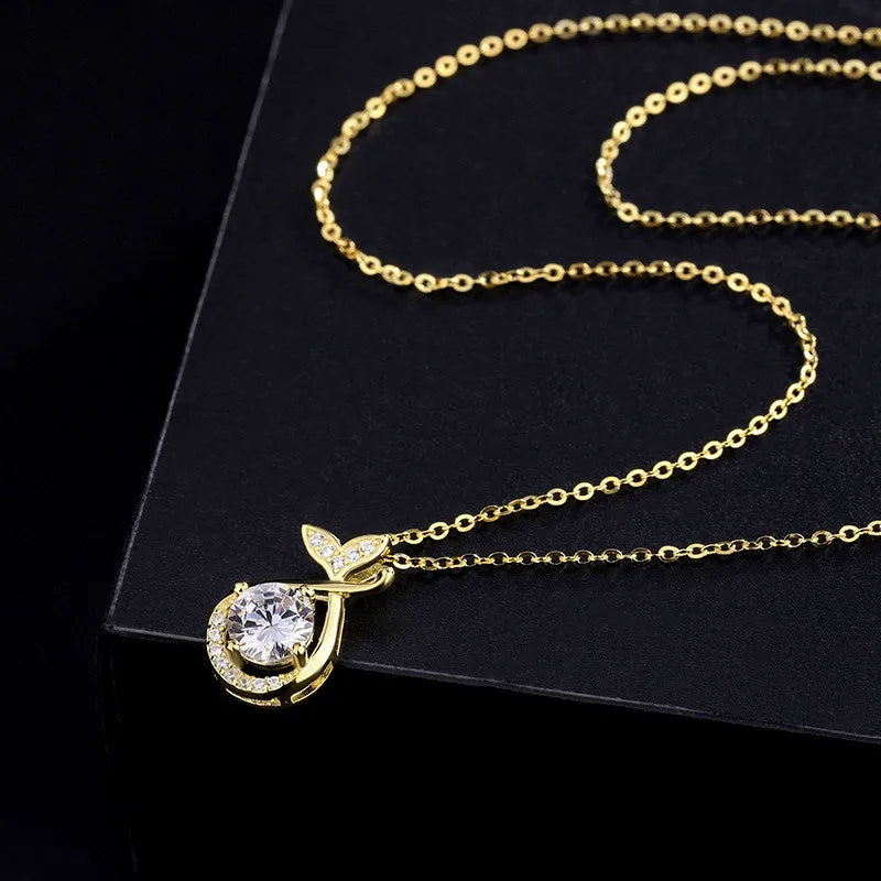 Detailed view of the Sterling Silver Zircon Fishtail Necklace chain and pendant