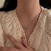 Sterling Silver Zircon Heart Bow Necklace - beautiful Heart Bow Necklace