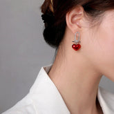 Sterling Silver Zircon Heart Earrings - elegant Red Heart Dangle Earrings