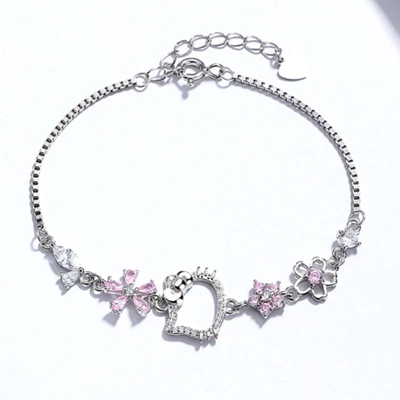Sterling Silver Zircon Hello Kitty Bracelet - chic Hello Kitty Bracelet