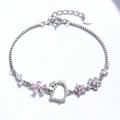 Sterling Silver Zircon Hello Kitty Bracelet - chic Hello Kitty Bracelet