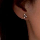 Sterling Silver Zircon Hollow Four-Cornered Star Stud Earrings - elegant Star Stud Earrings