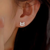 Sterling Silver Zircon Kitten Stud Earrings - elegant Kitten Stud Earrings