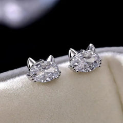 Close-up detail of the sparkling zircons and plating on the Kitten Stud Earrings