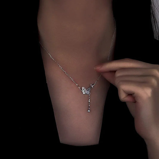 Sterling Silver Zircon Mother And Baby Butterfly Necklace - beautiful Mother Butterfly Necklace