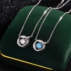 Sterling Silver Zircon Moving Necklace worn to showcase its length and pendant detail