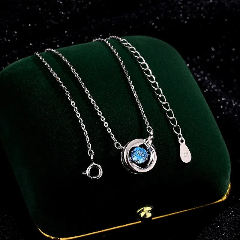 Detailed view of the Sterling Silver Zircon Moving Necklace chain and pendant