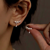 Sterling Silver Zircon Pearl Crawler Earrings - elegant Pearl Crawler Earrings